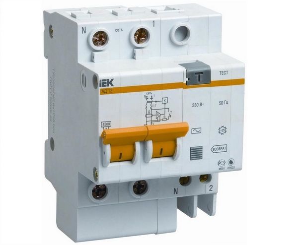 Выключатель автоматический дифференциального тока 2п C 25А 10мА тип AC 4.5кА АД-12 IEK MAD10-2-025-C