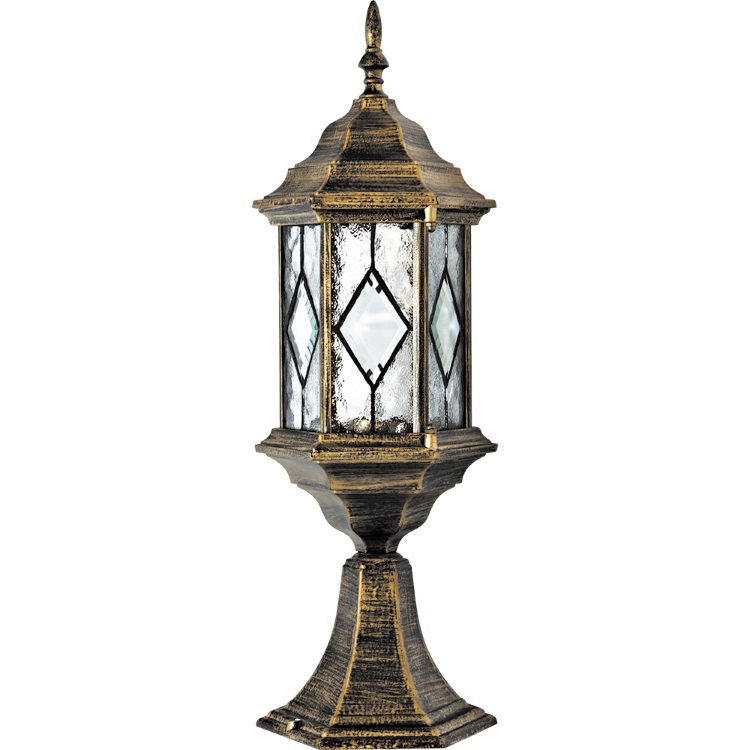 Светильник садово-парковый 60W 230V E27 черное золото, PL124 "Витраж" Feron