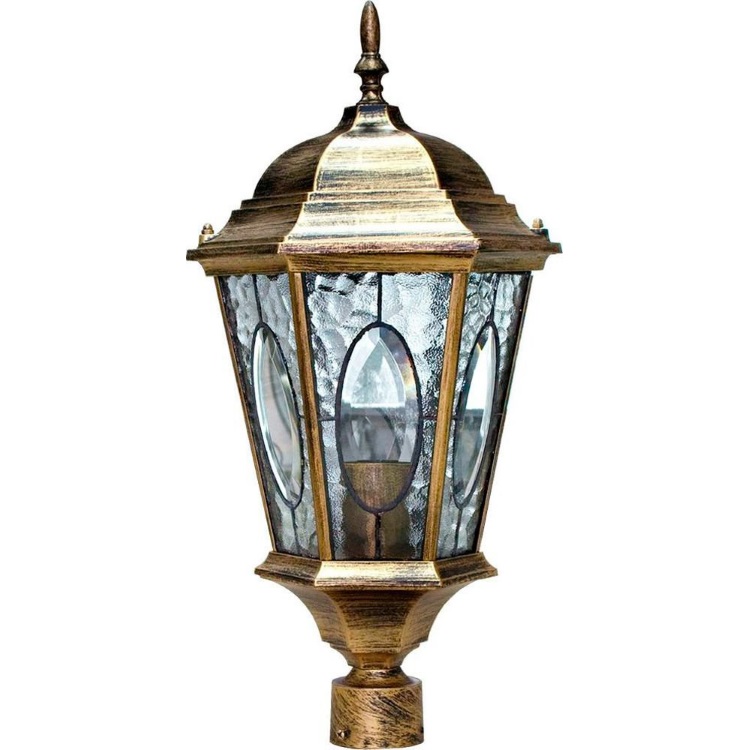 Светильник садово-парковый 60W 230V E27 черное золото, PL152 "Витраж" Feron