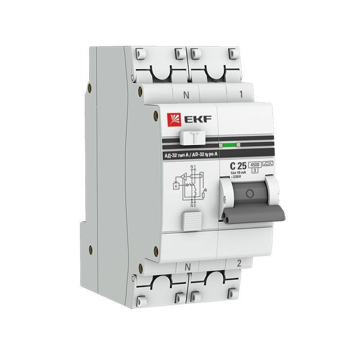 Выключатель автоматический дифференциального тока 1п+N 2мод. C 6А 30мА тип AC 4.5kA АД-32 PROxima EKF DA32-06-30-pro