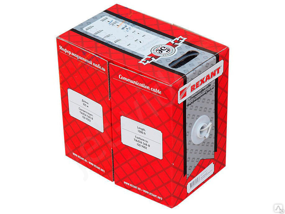 Кабель витая пара F/UTP кат.5E 4х2х24AWG медь МЖ сер. (305м) Rexant 01-0145