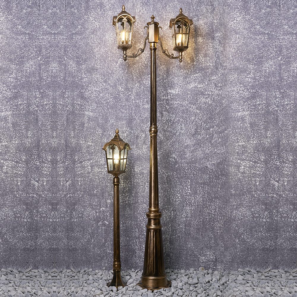 Светильник садово-парковый, 2*60W 230V E27 черное золото, PL109