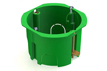 Коробка установочная D65х45 (IP-30) зел. для гипсокартона мет.зажим Коробка установочная D65х45 (IP-30) зел. для гипсокартона мет.зажим