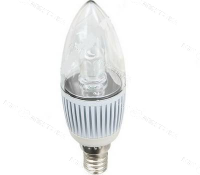 Лампа светодиодная E14- 3W-6100K (свеча прозрачная) FlexLED
