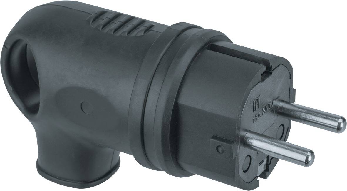Вилка переносная угловая с кольцом (каучук) 2P+E, 16A, 220-240V, IP44 Вилка переносная угловая с кольцом (каучук) 2P+E, 16A, 220-240V, IP44