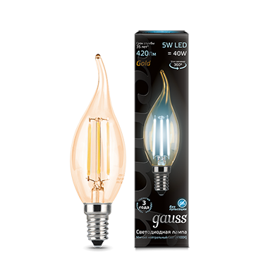 Лампа светодиодная филаментная Black Filament 5Вт свеча на ветру золотая 4100К нейтр. бел. E14 420лм