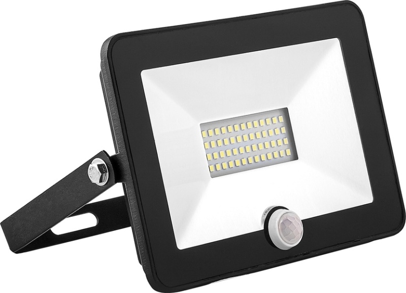 Прожектор светодиодный с встроенным датчиком 2835SMD, 30W 6400K AC220V/50Hz IP65, черный в компактном корпусе, SFL80-30 