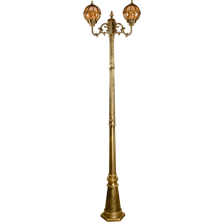 Светильник садово-парковый 2*60W 230V E27 2,1M черное золото, PL3708 "Сфера" Feron