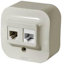 Legrand Quteo бежевая розетка RJ11+RJ45 кат5UTP